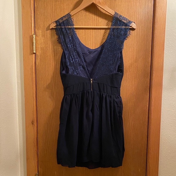 NWT! Navy Blue Lace Deep V Back Mini Dress - Picture 3 of 15